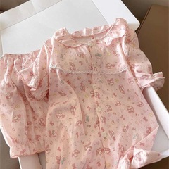 お姫様風ピンクレース美楽ティパジャマ夏女2025新作半袖半ズボン夏ホームウェアセット