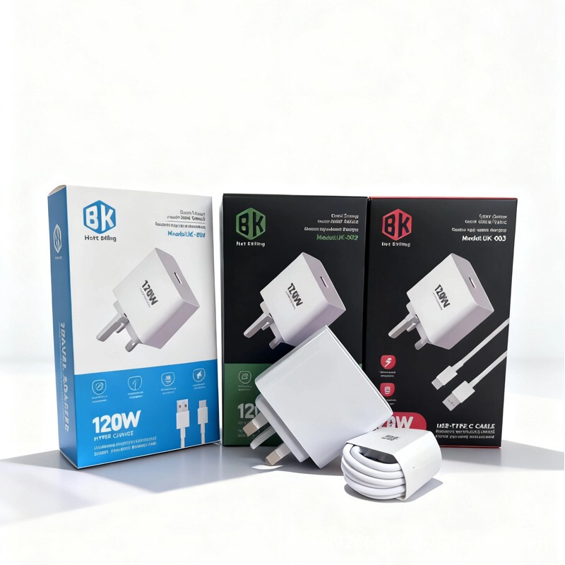 Private Model Cross-Border Uk Standard Charging Head USB Charger 120W Fast Charging Universal Type-C Plug Suitable for Android and Apple