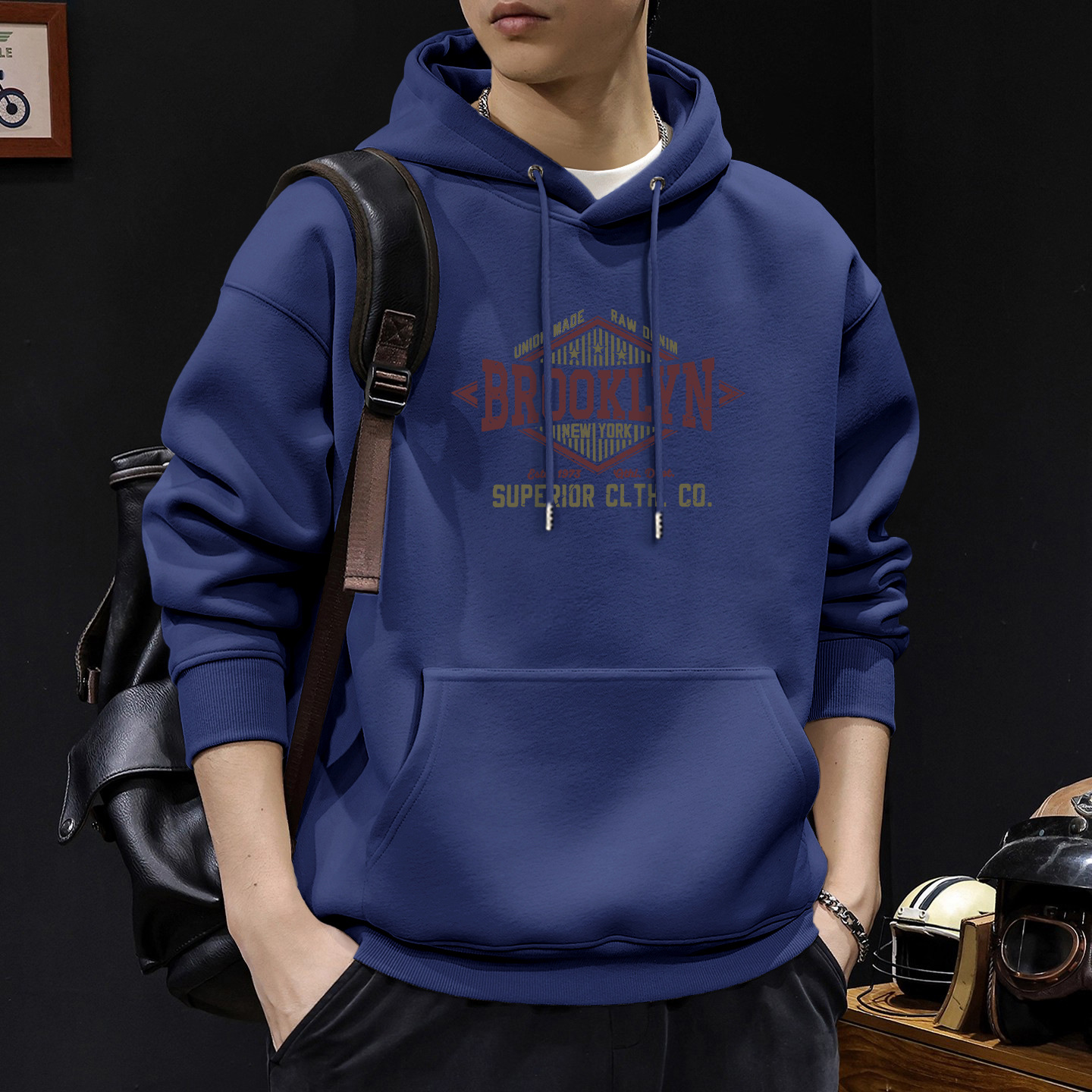 Chaqueta encapuchada para hombres otoño y invierno nuevo estilo de estilo de Hong Kong estilo coreano chaqueta grande suelta abrigo casual