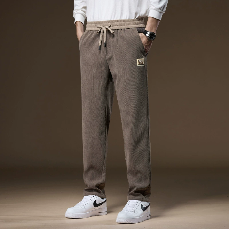 Зимние бархатные толстые мужские вельветовые брюки высокого класса теплые брюки с эластичной талией