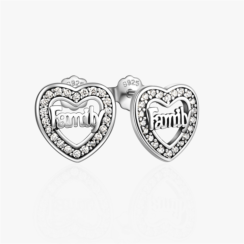 Women's Gender 1 Pair 925 Sterling Silver Zircon Heart Shape Ear Studs