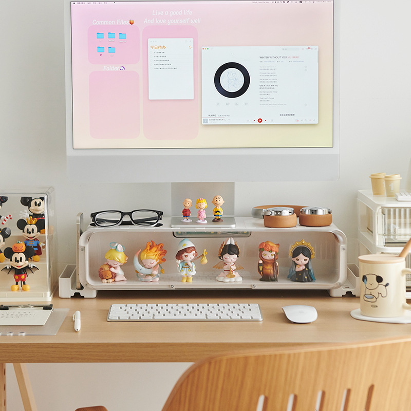 Computer Elevated Shelf Office Desktop with Drawer Multi-Functional Figure Blind Box with Light Storage Display Box Computer Elevated Shelf Office Desktop with Drawer Multi-Functional Figure Blind Box with Light Storage Display Box