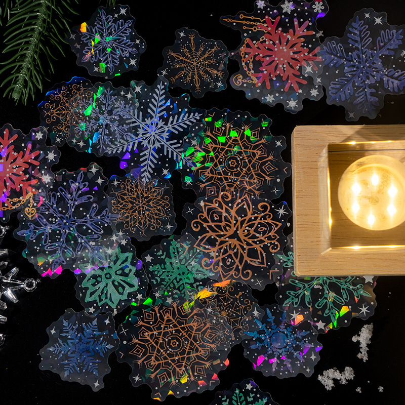 Hermoso día pegatina para mascotas viento flores nieve Serie de la noche Tema del copo mano Bill decoración material 20 unidades