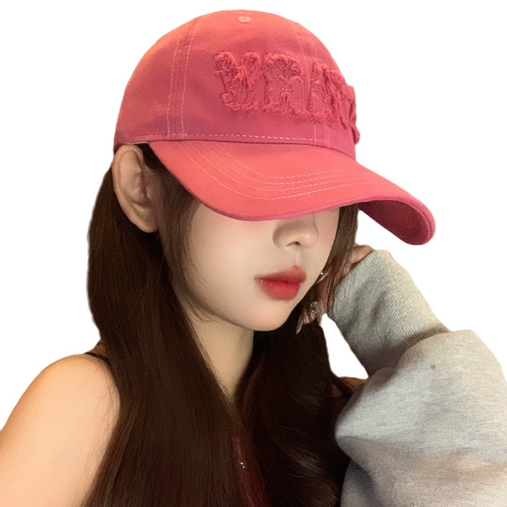 Sombrero de béisbol de letras rosa dulce primavera y otoño femenino versátil cara pequeña gorra de cabeza grande gorra de lengua de pato japonesa
