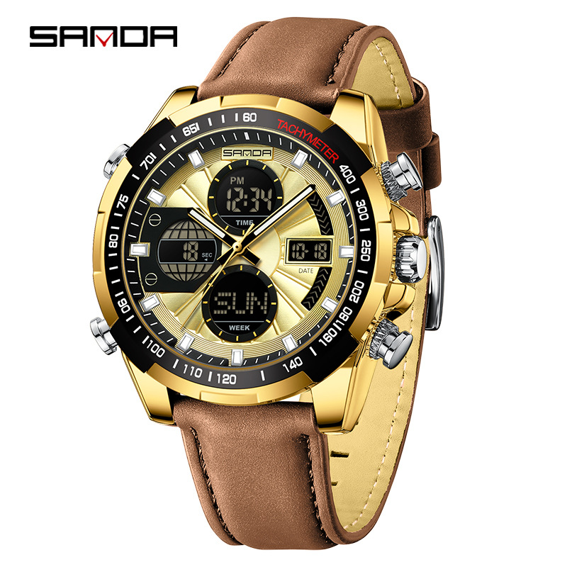 Reloj SANDA para hombre Reloj despertador cronógrafo impermeable Reloj electrónico Reloj deportivo luminoso multifuncional 5105