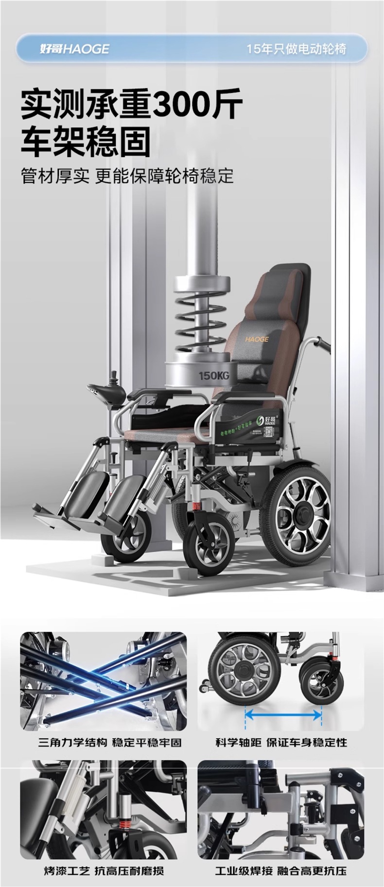 Haoge Electric Wheelchair Intelligent Fully Automatic Portable Folding Lightweight Elderly Scooter for the Elderly and Disabled