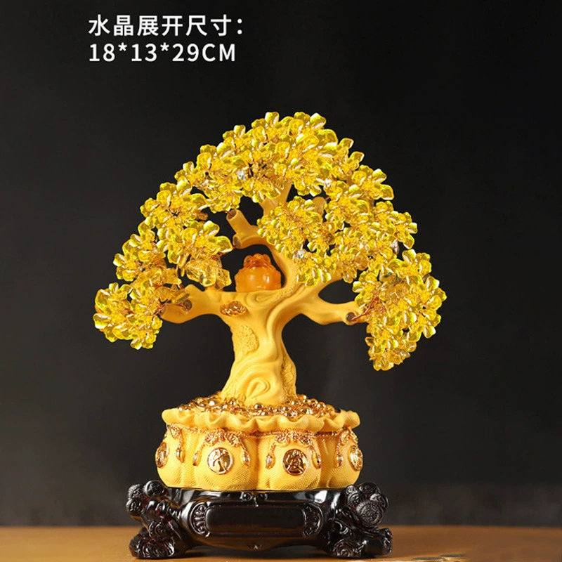 Crystal Money Tree Ornament, Citrine-Style Fortune Tree, Resin Base, 17 × 9 × 9 cm