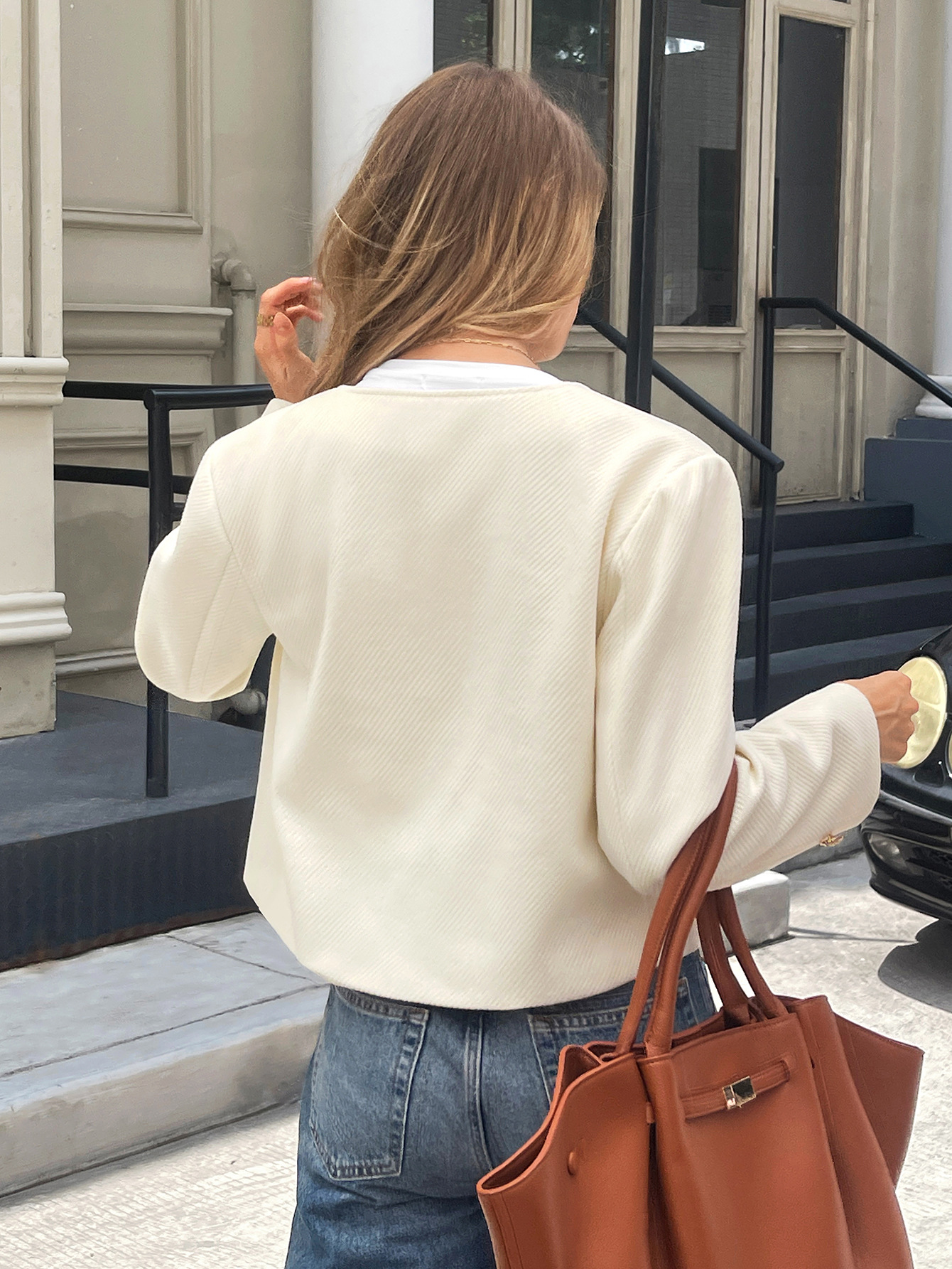 Women's Short Jacket Round Neck Top Spring Summer Outerwear_ecoleips.com