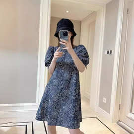 女装法式碎花连衣裙夏季女新款韩版设计感小众泡泡袖配包包中长裙