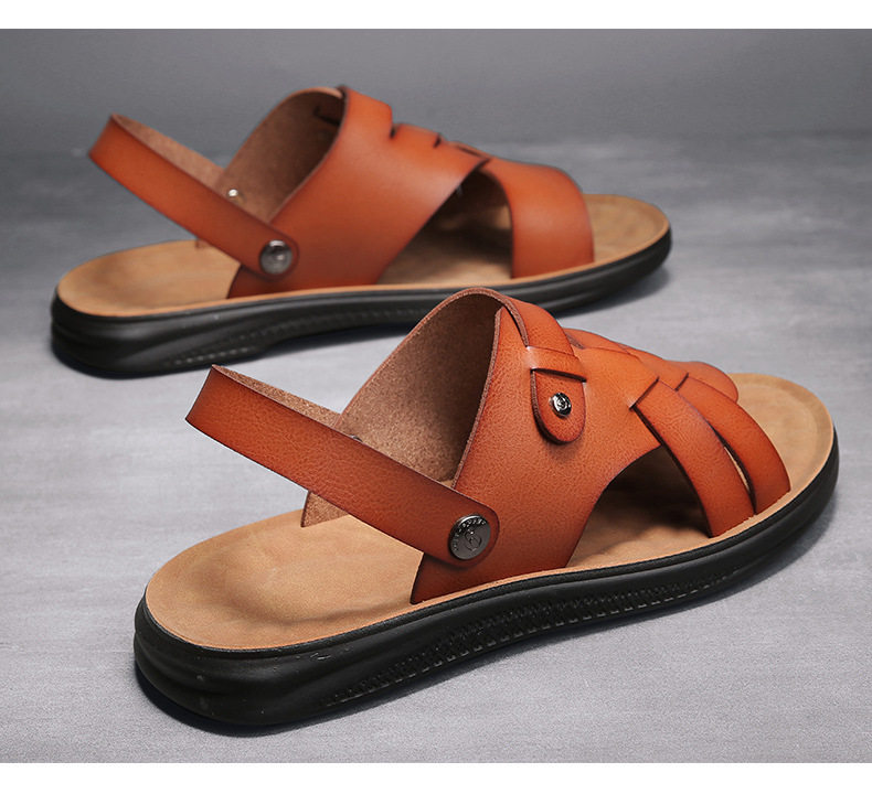 Dép sandal nam quai ngang hở ngón đế mềm thoáng khí chống trơn trượt cỡ lớn — Nâu Đen, vàng nâu chi tiết 18