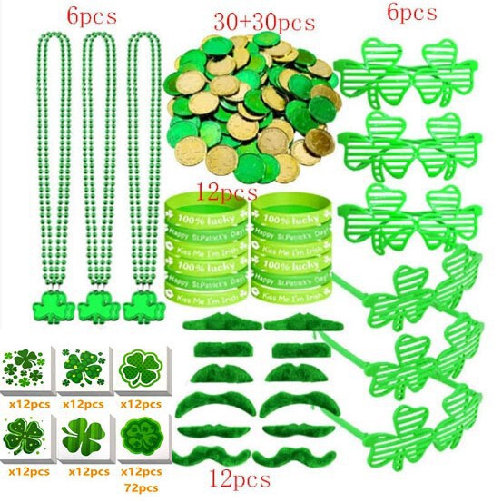 In-Stock Irish Shoulder Straps, Green Blinds-Style Glasses, St. Patrick's Day Badge Tattoo Stickers, Clover In-Stock Irish Shoulder Straps, Green Blinds-Style Glasses, St. Patrick's Day Badge Tattoo Stickers, Clover