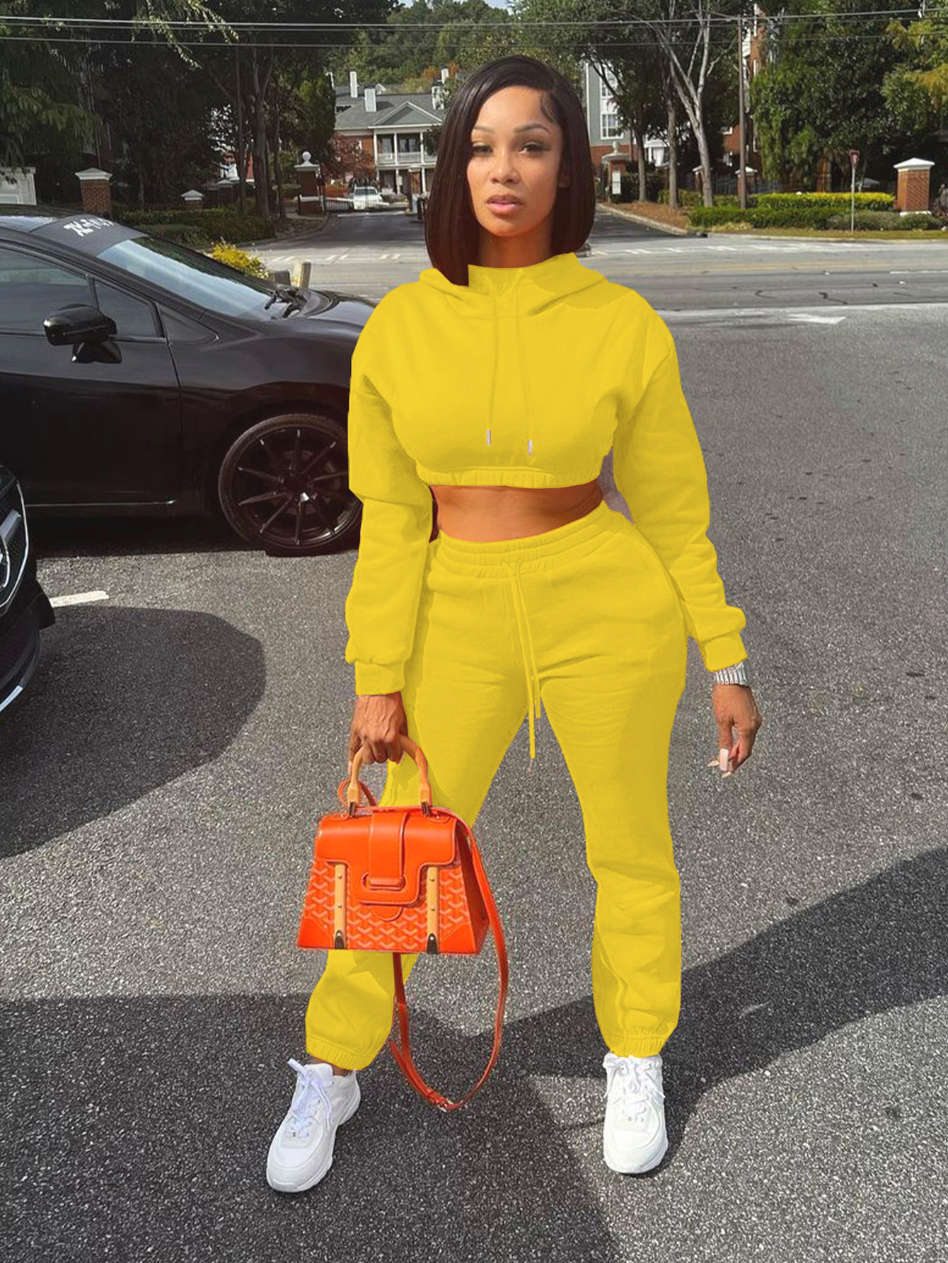 Women's Fleece-lined Hoodie And Trousers Set Autumn Winter Style_voghion.com