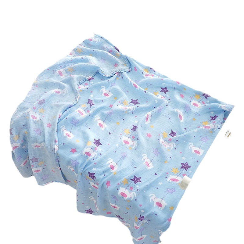 Gauze bag quilt newborn baby swaddling towel gauze bamboo cotton baby wrapping towel baby bath towel printing hug quilt foreign trade