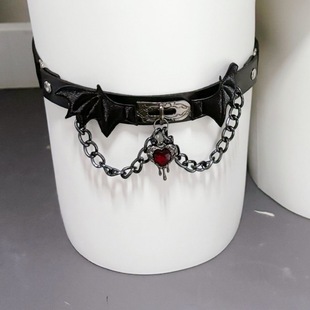 Halloween Subculture Dark Cross Choker Collar Gothic Yabi Devil Wings Leather Necklace Accessories