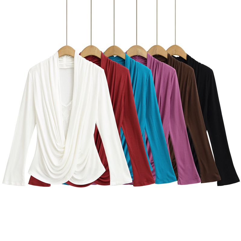 Hot Girls Sexy Low-cut Cross Swing Collar Top Women's Spring Pure Design Sense Fake Two-piece Lace Base Shirt Top