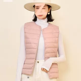90白鸭绒轻薄羽绒服女短款马甲圆领秋冬新款内胆背心无领保暖坎肩