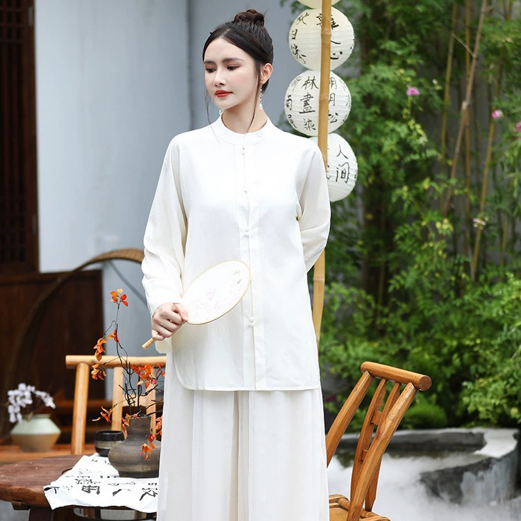 9661 в наличии Женская одежда в китайском стиле Осень Зима Лето Новый китайский стиль пуговицы Zen Чай костюм рубашка Топ юбка костюм