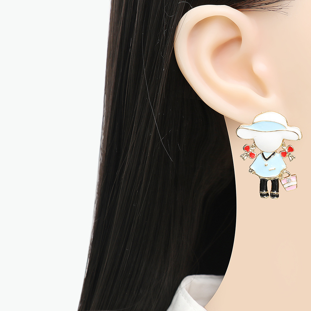 Femmes Mignon Personnage De Dessin Animé Alliage Oreille Goujons Bande Dessinée Rétro Vernis Au Four Boucles D'oreilles display picture 2