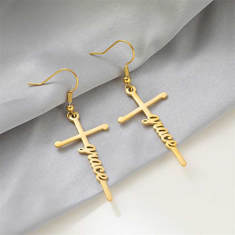 Titanium Steel Material 1 Pair Retro Simple Style Cross Letter Titanium Steel Drop Earrings