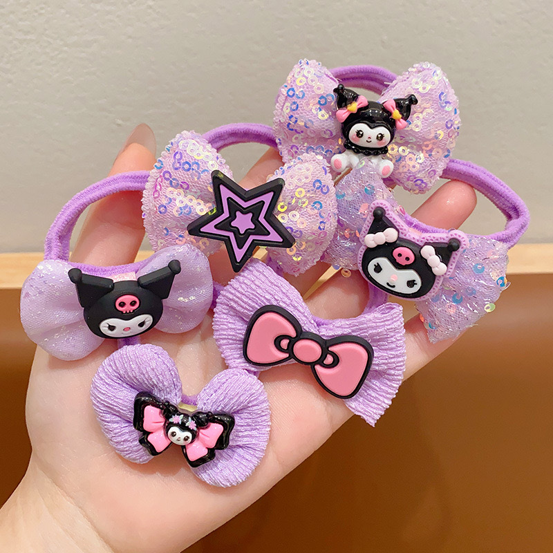 Anillo de toalla de color púrpura para niños de dibujos animados lindos bolas de cabeza de caballo cola de cabello corda de cabello de la niña arco elástico
