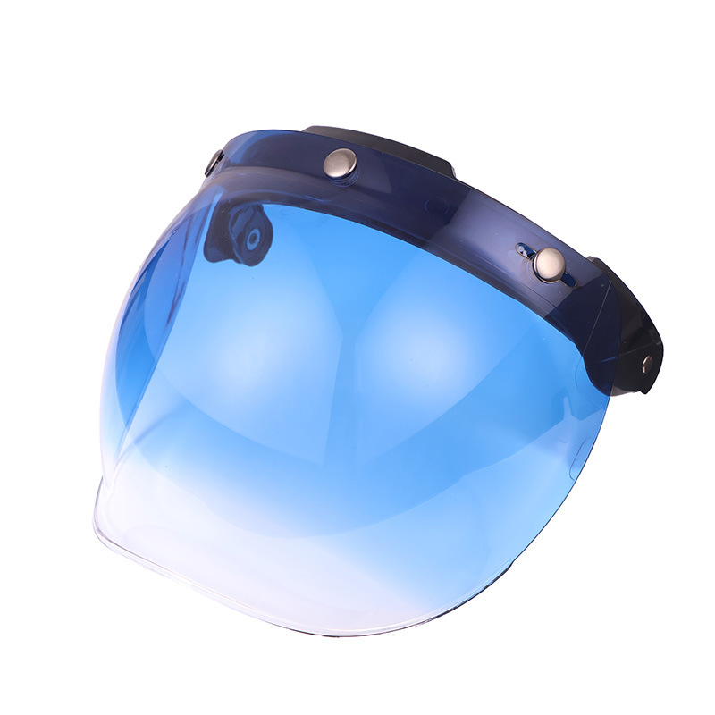 Venta caliente lente del casco de la motocicleta espejo burbuja medio casco retro casco de vuelo lente de tres botones con marco traje