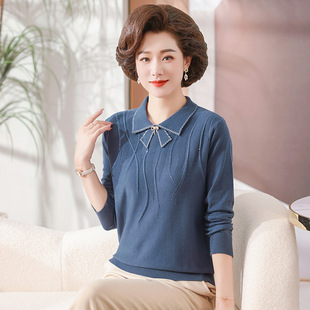 Mom's round neck loose pullover middle-aged and elderly women's clothing fashionable new knitwear middle-aged women's bottoming shirt
