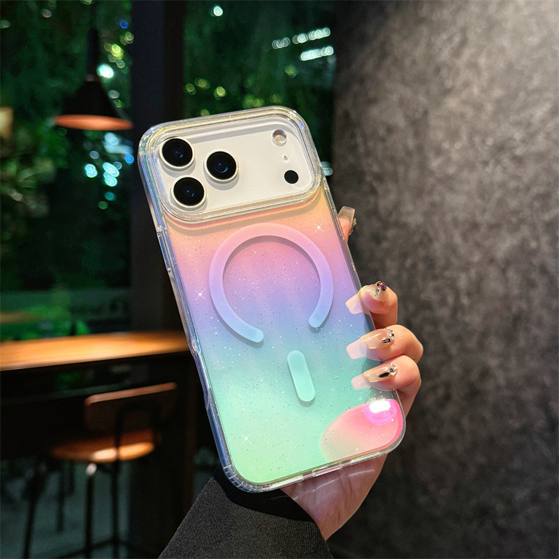 适用苹果17pro手机壳彩镀渐变色17Air透明闪粉iPhone17pro磁吸壳|undefined