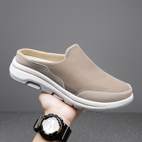 Cross-border new large size casual shoes women's shoes half-support single shoes women's flat one-legged mesh breathable sandals without heel
