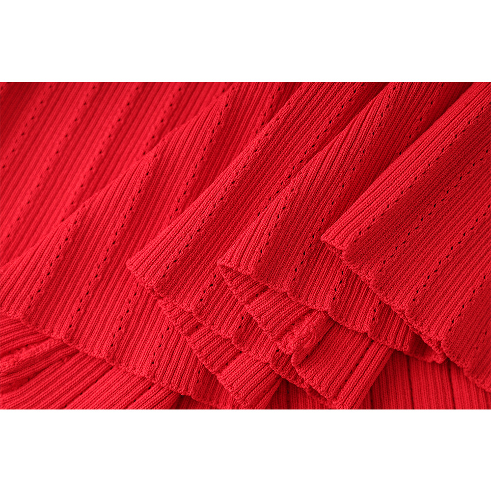 Vêtements pour femmes automne et hiver nouvelle robe rouge à col en V tempérament slim bouton d'amour jupe tricotée jupe courte en ligne A_voghion.com