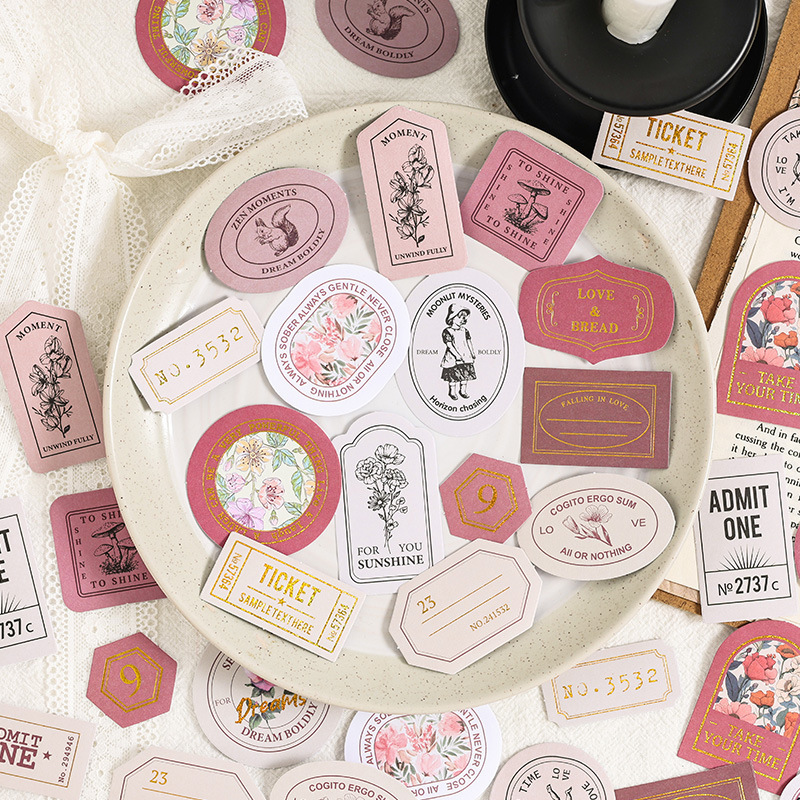 Colección de pegatinas adhesivas estampadas de tiempo bolsas DIY cuentas diarios materiales decorativos etiquetas retro papelería pegatinas