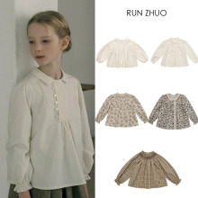 现货 秋季Lou新款法式复古小众设计感长袖纯棉可爱女童衬衫上衣
