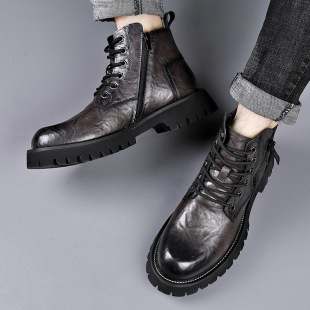 2025 Autumn and Winter Martin Boots for Men, British Style Versatile High-Top Leather Shoes, Workwear Snow Boots, Genuine Leather Men's Ankle Boots