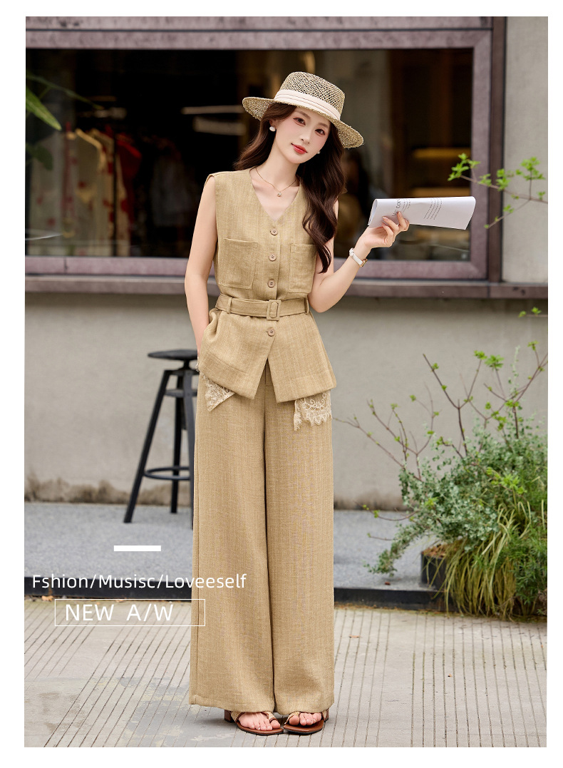Bộ vest quần ống rộng nữ phối ren dây rút eo 2 món YH6133 — Màu ảnh chi tiết 19