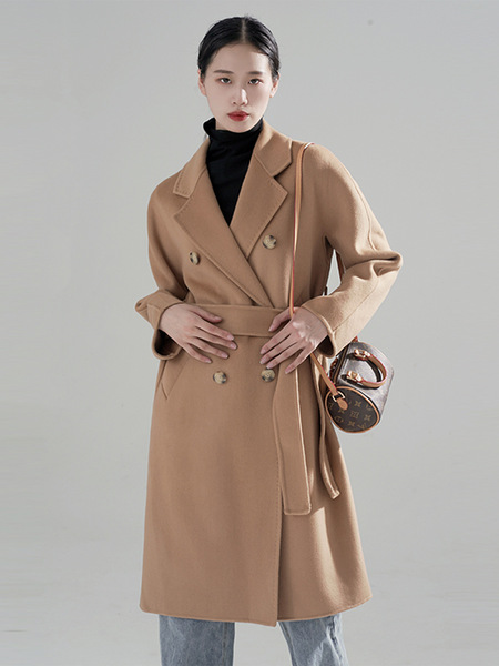 Double-sided woolen long fitted winter elegant jacket