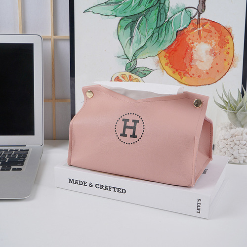 ins Nordic leather tissue box paper box living room home creative paper towel tube car desktop paper paper box PU leather