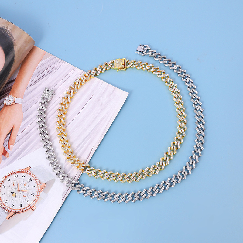 Hot selling diamond shaped chain 15MM cast single grain assembly unisex hip-hop Cuban necklace_voghion.com