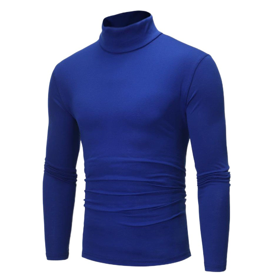 2021 Внешняя торговля Amazon, осенне-зимняя новая мужская Тонкая однотонная тонкая модная футболка с высоким воротником и длинным рукавом