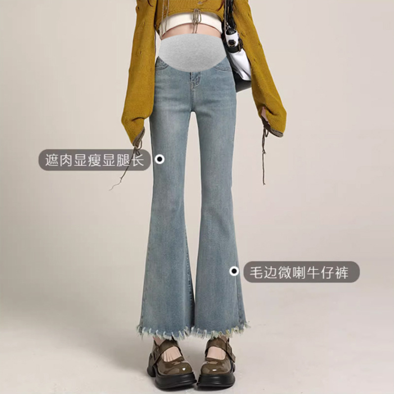 Pregnant Women Summer Thin Denim High Stretch Simple Jeans Flared Pants Cropped Pants Retro Blue Denim Pregnant Women Summer Thin Denim High Stretch Simple Jeans Flared Pants Cropped Pants Retro Blue Denim