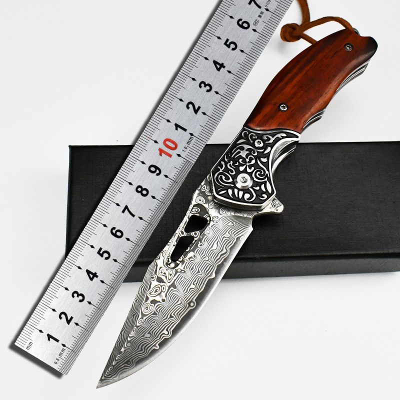 厂家直供大马士革野外求生刀户外折叠刀便携口袋刀具防身折刀锋利