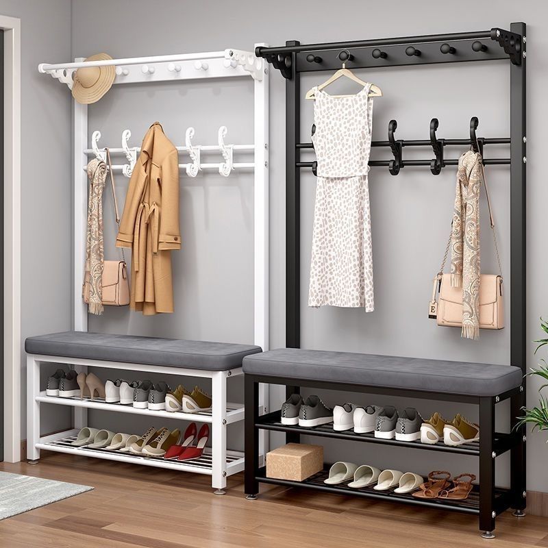 Multifunctional Entryway Shoe Bench with Coat Rack, Floor-Standing Foyer Coat Rack, and Shoe Rack