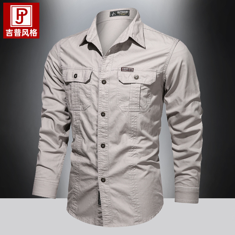2021 deseo Comercio exterior nuevo otoño casual puro algodón lavado camisa estilo militar más tamaño ropa de trabajo camisa de manga larga para hombres