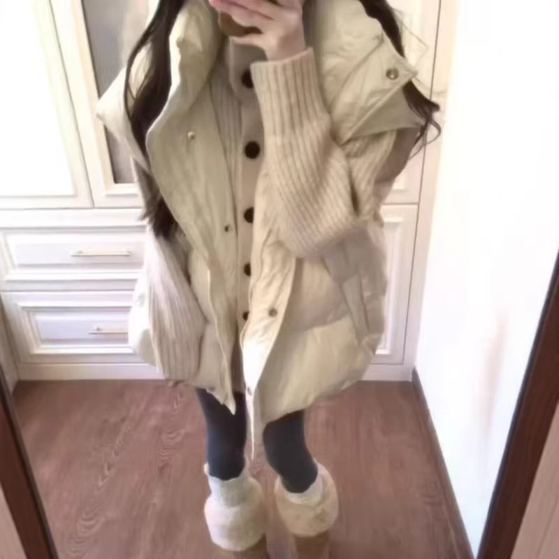 Women's Suit 2026 New Winter Style Lapel Knitted Cardigan Sweater Layered with Cotton Vest Two-Piece Set for Elegant Commuting