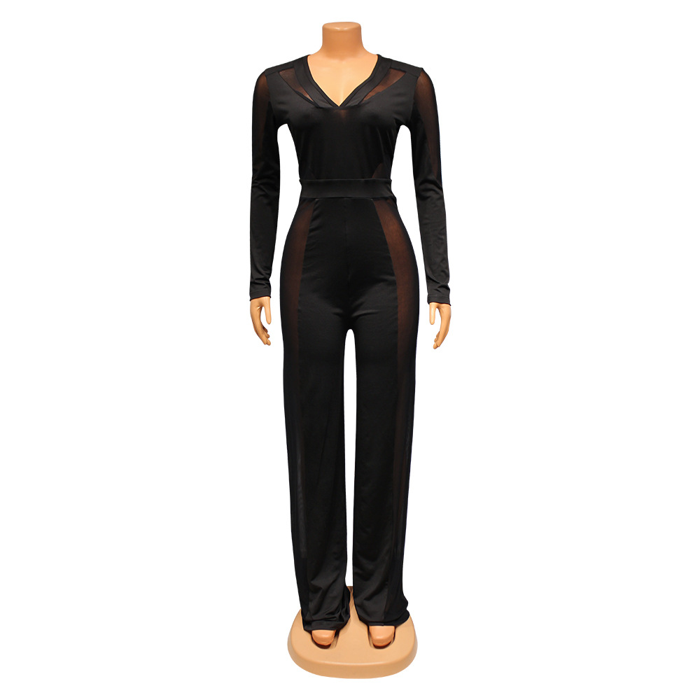 Mamelucos de retazos de malla sexy a la moda para mujer, pantalones acampanados_voghion.com