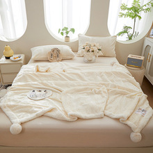 ins新款冬季雪兔绒小香风提花雕花毛毯云貂绒家用卧室牛奶绒盖毯