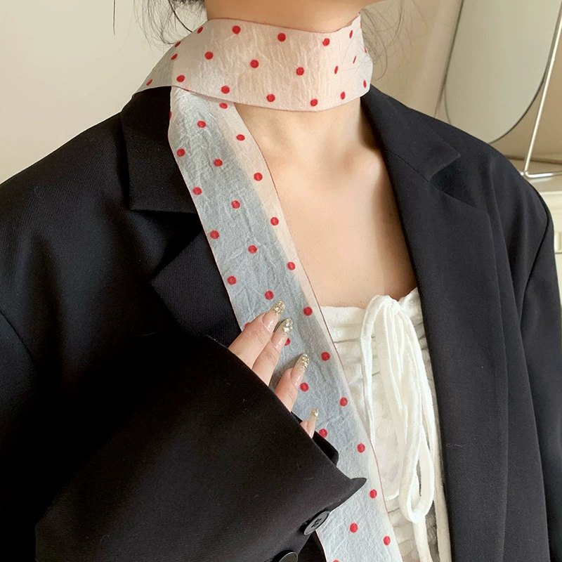 Neckerchief scarf, retro polka-dot design, lightweight multi-use accessory, 6×15 cm
