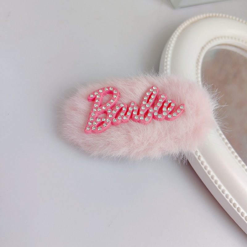 Nuevo Super flash rhinestone letra Rosa conejo pelo BB clip amor traje horquilla 2 una tarjeta Barbie carta accesorios para el pelo