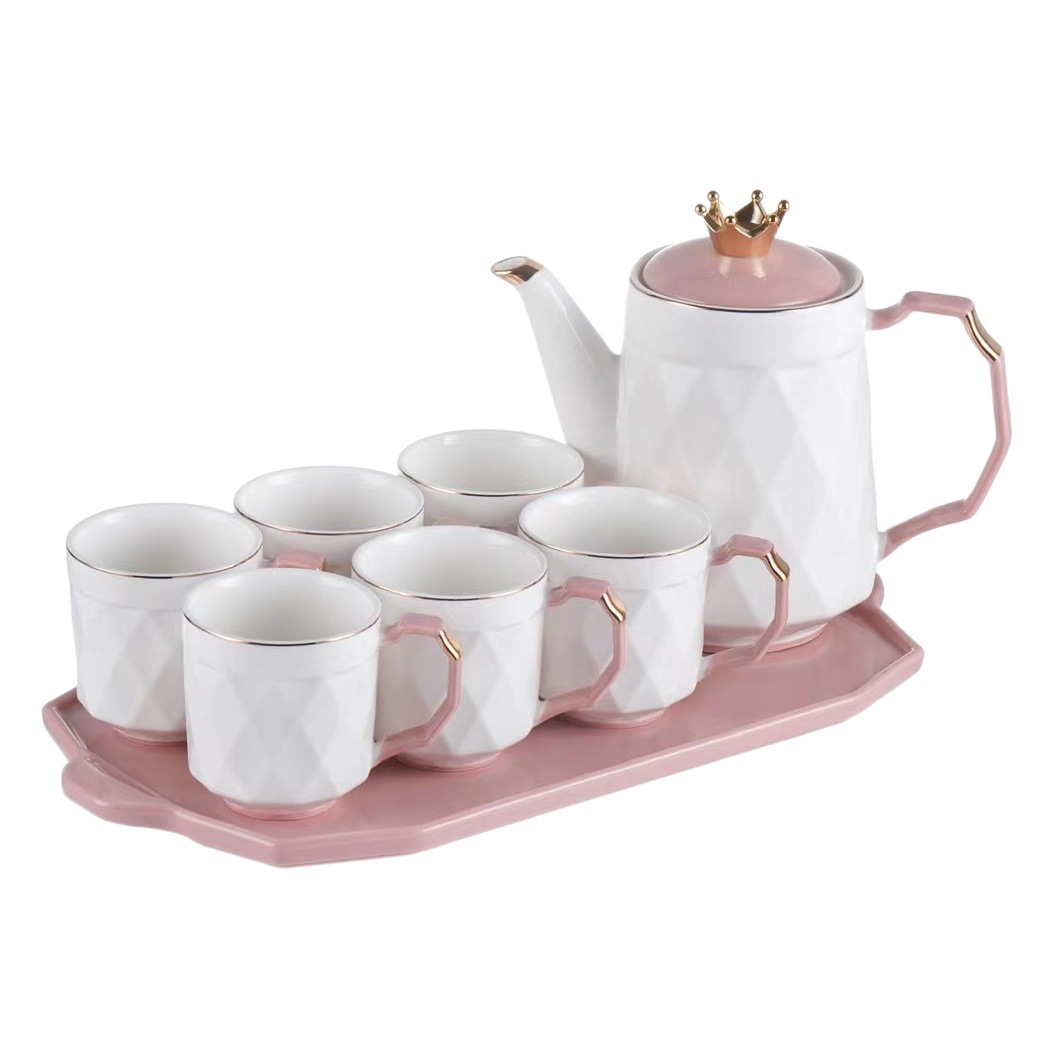 Estilo nórdico creativo simple corona botella de agua fría traje taza con bandeja dibujo boca de oro cerámica conjunto de agua mano regalo