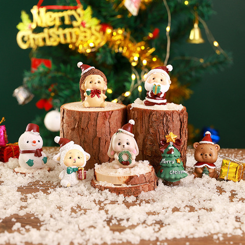 Christmas small ornaments micro landscape cute cartoon Santa Claus Christmas tree animal decoration ornaments blind box gifts