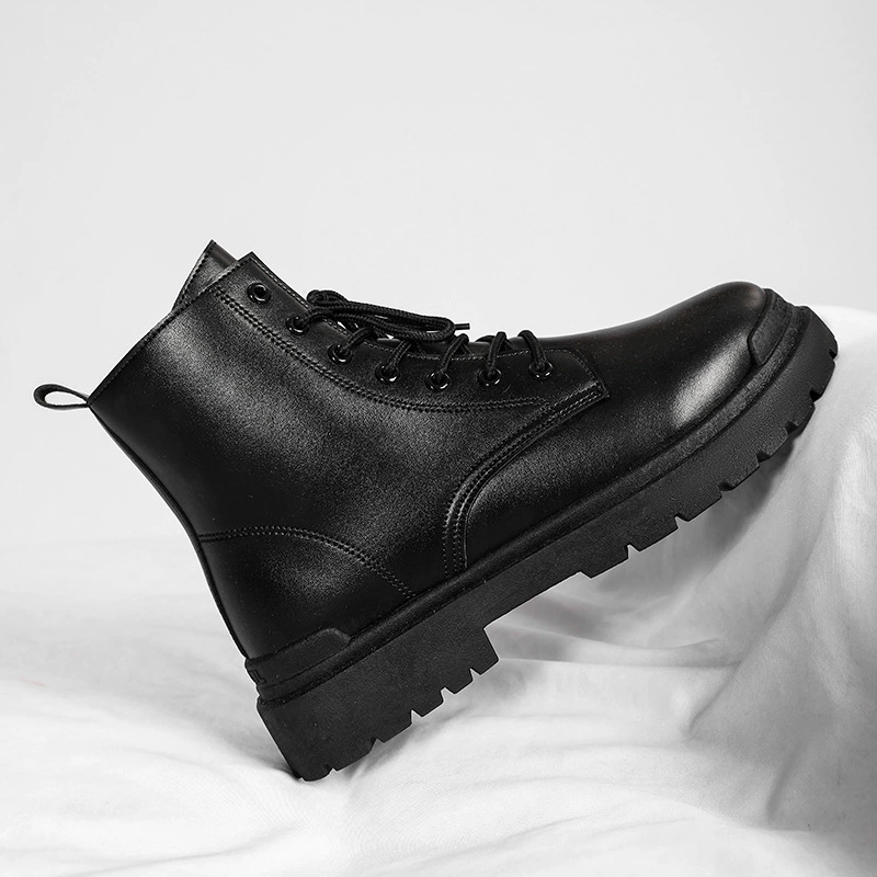 Ботинки мужские весенние высокие мотоциклетные ботинки на толстой подошве рабочие ботинки черные кожаные туфли мужские модные ботинки на молнии в британском стиле
