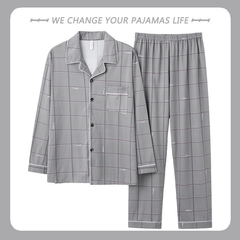 Pijamas de hombre primavera y otoño 100% algodón pantalones de manga larga delgada juventud más tamaño traje de verano homewear